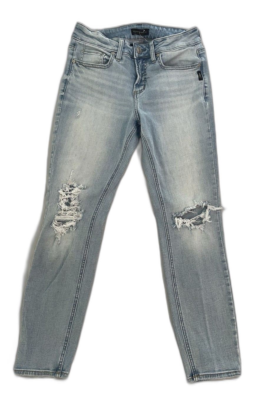 Silver Jeans Women’s Size 28” Suki Skinny Stretch Light Wash Distressed